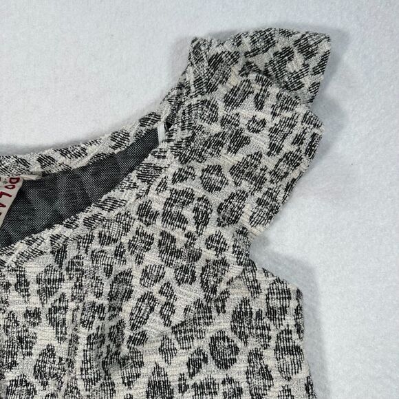 Anthropologie Dolan Tweed Ruffle Top Women's Size Large Animal Print Black/Cream - Picture 3 of 10
